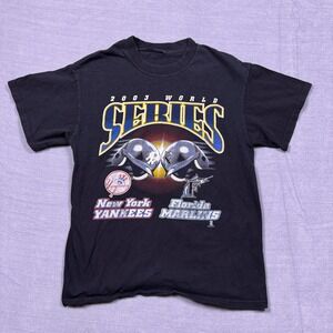 Vintage 2003 World Series T Shirt New York Yankees Florida Marlins Black Men Med